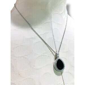 RMN Silvertone Pendant Necklace 17.5-20" Teardrop Burgundy Faceted Rhinestone